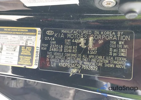 2015 Kia Sportage Lx z USA, uszkodzony, nr VIN KNDPB3AC5F7692839